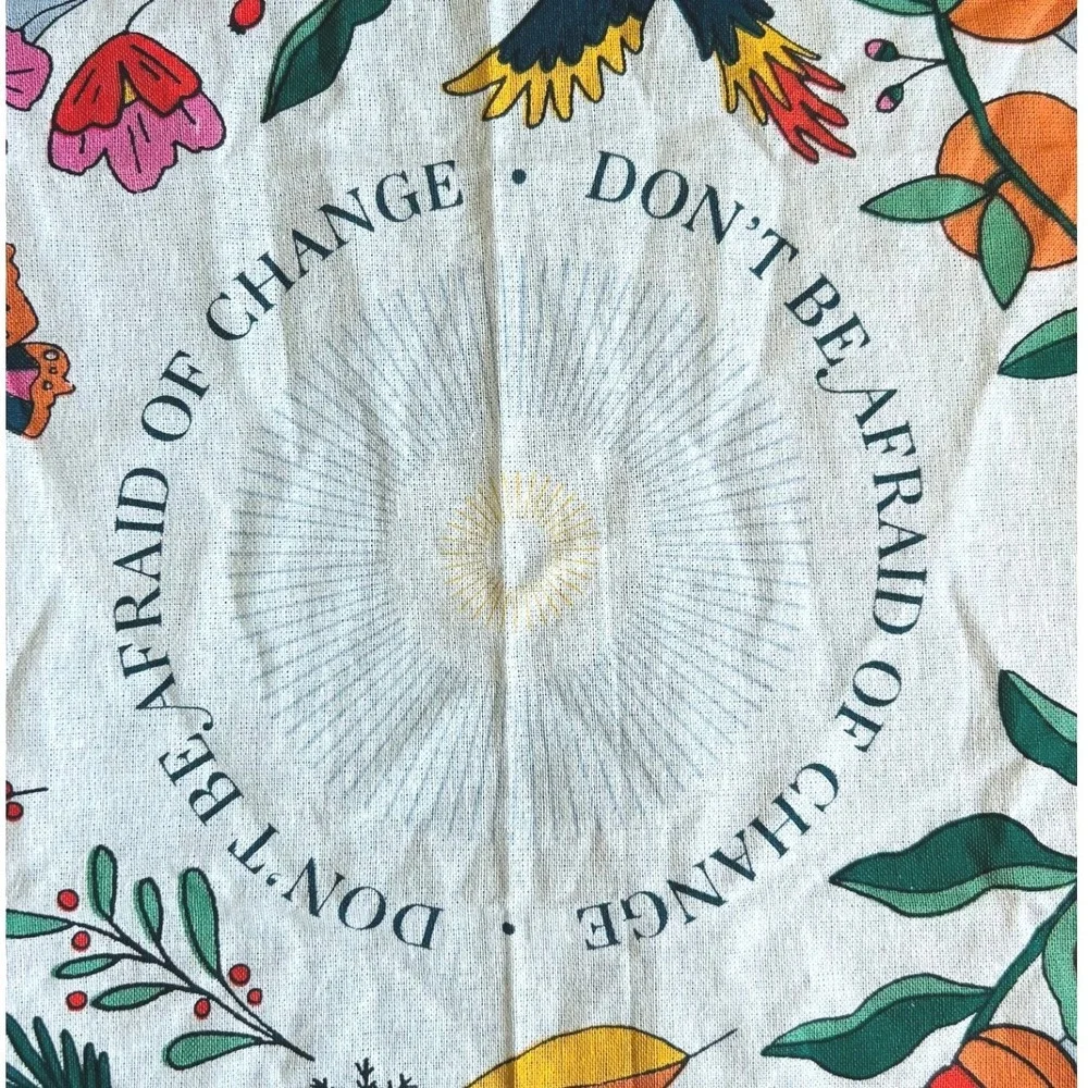 Anthropologie Don't Be Afraid Of Change Dish Towel Botanical Bird New With Tags